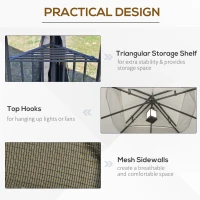 Outsunny 10'x10' Soft-top Patio Gazebo with Double Tier Roof, Mesh Curtains, Display Shelves, Top Hooks, Beige(m-6)