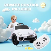 Qaba 12V Volkswagen Beetle Licensed Electric Car for Kids w/ Remote Control, 4 Spring Suspension Wheels, Soft Start, White(m-7)