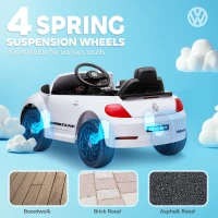 Qaba 12V Volkswagen Beetle Licensed Electric Car for Kids w/ Remote Control, 4 Spring Suspension Wheels, Soft Start, White(m-5)