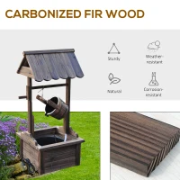 Outsunny Outdoor Wooden Wishing Well Fountain with Adjustable Water Flow Rate, Outdoor Rustic Waterfall Fountain with Electric Pump, Water Bucket, for Backyard Patio Garden Lawn, Carbonized Finish(m-4)