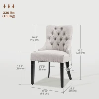 HOMCOM Swoop Air Linen Fabric Dining Chair Set of 2 with Nailhead Trim and Wood Legs,  Light Grey(m-3)