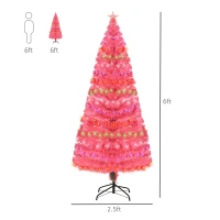 HOMCOM 6ft Tall Fir Artificial Christmas Tree with Realistic Branches, 230 Multi-Color Fiber Optic LED Lights and 230 Tips, Pink(m-3)