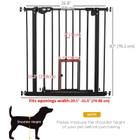 PawHut Retractable Gate Extra Wide Press-Mounted with Cat Door, Auto Closing Pet Gate for Stair, Hallway, 29-32 Inch(m-3)