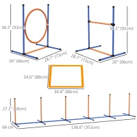 PawHut Dog Agility Training Equipment w/ Weave Poles, Adjustable Hurdle, Jump Ring, Pause Box, Whistle, Balls, Carry Bag(m-3)