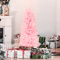 HOMCOM 4FT Artificial Christmas Tree Holiday Xmas Holiday Pencil Tree Decoration with Automatic Open for Home Party, Pink(m-1)