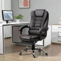 HOMCOM High Back Office Chair PU Leather Executive Office Chair with Retractable Footrest Padded Armrest Coffee(m-8)