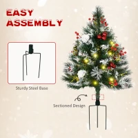 HOMCOM 2.5 Ft/30" 2 Pack Outdoor Entryway Pre-Lit Artificial Christmas Tree Cordless with 70 Branches, Warm White LED lights, Red Berries, Pine Cones, Balls, Green(m-9)