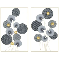 HOMCOM 3D Metal Wall Art Set of 2 Modern Lotus Leaves Hanging Wall Sculpture Home Decor for Living Room Bedroom Kitchen 20"x32"x2, Gray and Gold(m-1)