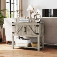 HOMCOM Farmhouse Double Door Coffee Bar Cabinet, Kitchen Cabinet with Bottom Shelf for Entryway, Living Room, Washed-out Gray(m-10)