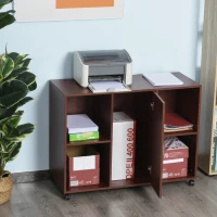 Vinsetto Mobile File Cabinet and Printer Stand for Home Office, Mobile Printer Table with 4 Open Storage Shelves, Door Cabinet, Wheels, Brown(m-9)