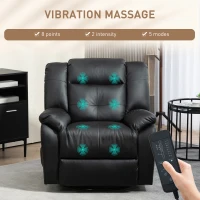 HOMCOM 8-Point Vibration Massage Recliner Chair, PU Leather Manual Reclining Sofa, Swivel Nursery Rocking Chair with Remote Control, Side Pockets, for Living Room, Black(m-4)