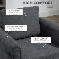 HOMCOM Vintage Armchair, Upholstered Accent Chair with Rolled Arms, Gourd-Shaped Rubber Wood Legs, Dark Grey(m-5)