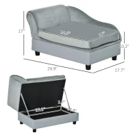 PawHut Luxury Fancy Dog Couch with Hidden Storage, Small Dog Sofa Bed with 2" Soft Foam, Modern Pet Furniture for Puppies & Little Breeds, Pale Gray(m-3)