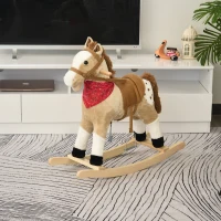 Qaba Kids Plush Ride-On Rocking Horse Toy Cowboy Rocker with Fun Realistic Sounds for Child 3-6 Years Old, Beige(m-10)