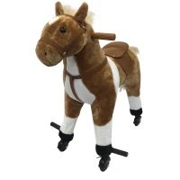 Qaba Kids Plush Ride On Toy Walking Horse with Wheels and Realistic Sounds, 30"H, Brown(m-10)