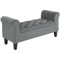 HOMCOM Button-Tufted Storage Ottoman Bench, Upholstered Bench with Rolled Armrests for Living Room or Hallway, Gray(m-11)