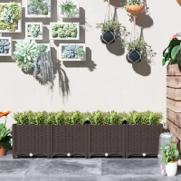 Outsunny Plastic Raised Garden Bed, Outdoor Planter Box with Drainage Holes for Patio, Balcony, 63" x 15.7" x 14.6", Brown(m-10)