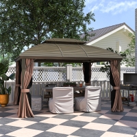 Outsunny 10' x 12' Hardtop Gazebo Canopy with Double Roof, Netting and Curtains for Garden, Backyard, Deck, Coffee