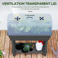 Outsunny 41L Self Watering Raised Garden Bed w/ Ventilation Transparent Lid Greenhouse, Planter Box w/ Storage Shelf, Dark Grey(m-5)