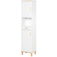 kleankin Bathroom Storage Cabinet with Cupboards and Drawer, Floor Free Standing Linen Tower, Tall Slim Side Organizer Shelves, White(m-13)