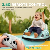 Qaba 12V Electric Ride on Bumper Car for Kids 1.5-5 Years Old, Baby Bumper Car with Remote Control, Green(m-6)