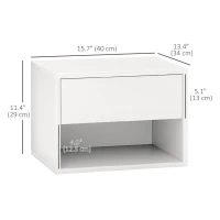 HOMCOM Floating Nightstand Set of 2, Wall Mounted Bedside Table with Drawer for Bedroom, White(m-3)