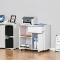 HOMCOM Printer Stand, Storage Cabinet with Drawer, Open Storage Shelves, for Home or Office Use, White(m-7)