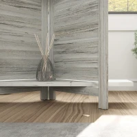 HOMCOM 4-Panel Wall Partition Room Separator with 3 Storage Shelves Foldable Design Wooden Frame 5.6FT Distressed White(m-9)