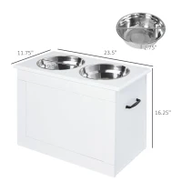 PawHut Raised Pet Feeding Storage Station with 2 Stainless Steel Bowls Base for Large Dogs and Other Large Pets, White(m-3)