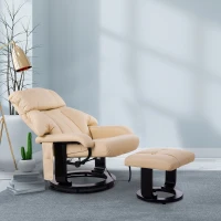 HOMCOM Massage Recliner Ottoman Set Electronic Reclining Chair with Footrest 10 Vibration Motor Swivel Wood Base Beige(m-8)
