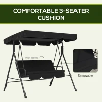 Outsunny 3-Seat Outdoor Patio Swing Chair w/ Cushion, Steel Frame Stand, Adjustable Tilt Canopy for Patio, Garden, Black 2(m-7)