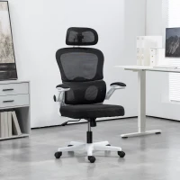 HOMCOM Mesh Office Chair, Ergonomic Desk Chair with Flip-up Armrest, Rotatable Headrest, Adjustable Lumbar Support, Black(m-1)