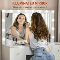 HOMCOM Makeup Vanity Table, Dressing Table with Mirror and Lights, Modern Makeup Table with 7 Drawers and 10 LED Lights, White(m-4)