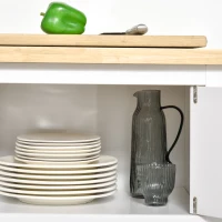 HOMCOM Rolling Kitchen Island Cart, Utility Trolley Cart with Rubberwood Top Storage Cabinet, 2 Drawers, Towel Rack, White(m-9)