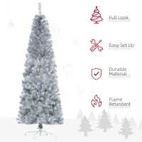 HOMCOM 7' Tall Unlit Slim Douglas Fir Artificial Christmas Tree with Realistic Branches, and 818 Tips, Silver(m-4)