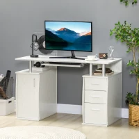 HOMCOM 47" Computer Desk with Keyboard Tray and Storage Drawers, Home Office Workstation Table with Storage Shelves, White(m-8)