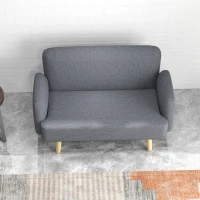 HOMCOM Velvet Feel Fabric 2 Seater Sofa, Small Sofa Loveseat with 8.3" Thick Padding and Wood Legs, Grey(m-10)
