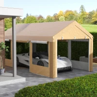 Outsunny 10' x 20' Carport, Heavy Duty Portable Garage, Height Adjustable, with 4 Mesh Windows and 4 Doors, Beige(m-10)