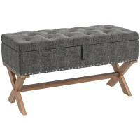 HOMCOM Upholstered Bedroom Bench, End of Bed Bench, Ottoman with Wood Legs, 35.75"W x 16.25"D x 19.75"H, Gray(m-11)