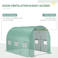 Outsunny 9.8' x 6.6' x 6.6' Plastic Greenhouse Cover Replacement, Heavy Duty Waterproof Tarp for Hoop House, Sheeting with 6 Windows, Door & Reinforcement Grid, Green(m-5)
