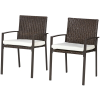 Outsunny PE Rattan Outdoor Dining Chair Set with Cushion, 2 Patio Wicker Dining Chairs with Backrest, Cream White