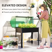 Outsunny Raised Garden Bed Planter with PE Greenhouse Cover, Elevated Garden Bed Box with Drainage Hole for Flowers, Black(m-5)