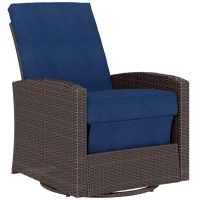 Outsunny Outdoor Wicker Swivel Recliner Chair, Reclining Backrest, Lifting Footrest, 360° Rotating Basic, Water Resistant Cushions for Patio, Dark Blue(m-11)