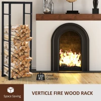 HOMCOM Firewood Rack Outdoor, Log Holder Fireplace Storage Rack with Handles and 220 lbs. Weight Capacity, 15.7" x 9.8" x 59.1", Black(m-4)
