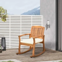 Outsunny Patio Rocking Chair, Indoor Outdoor Wooden Porch Rocker with Cushion for Deck, Balcony, Garden, Patio, Teak(m-8)