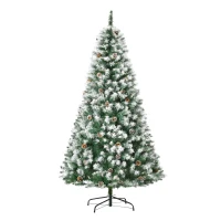HOMCOM 6ft Snow Flocked Artificial Christmas Tree, Unlit Full Fir Tree with Automatic Open, 800 Realistic Branches and 61 Pine Cones(m-11)