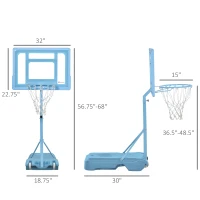 Soozier Poolside Basketball Hoop Stand, 36.5"-48.5" Height Adjustable Portable Hoop System w/ Clear Backboard & Fillable Base for Whole Family, Blue, White(m-3)