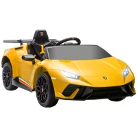 Qaba 12V Lamborghini Huracan Licensed Kids Electric Car with Remote Control, Spring Suspension, Transport Wheels, Yellow(m-11)