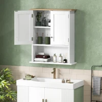 HOMCOM Wall Mounted Bathroom Cabinet, Modern Bathroom Wall Cabinet with 2 Doors and Adjustable Shelf, White(m-3)