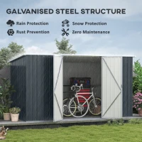 Outsunny 11.2' x 5.6' Storage Shed w/ Lockable Door, Galvanized Metal Utility Outdoor Shed for Backyard, Bike, Patio, Cold Gray(m-4)